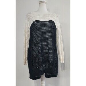 Fishnet Swim Beach Cover Up  Goth Apt 9 Womens Sweater White Black L Long Sleeve